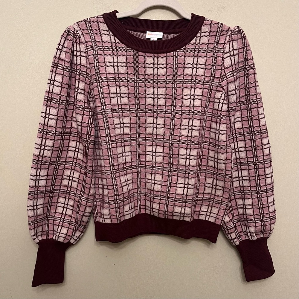 NWT LuLaRoe Piper Sweater Plaid Long Balloon Sleeves Women's Size Small